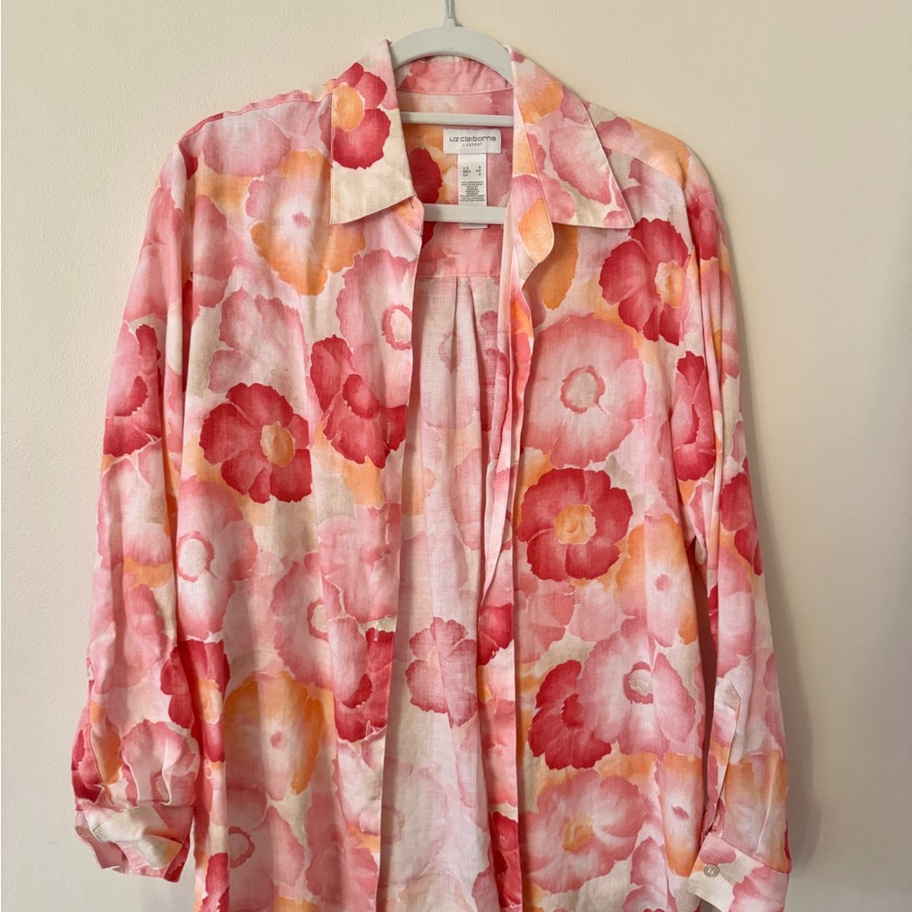 Liz Claiborne vintage Pink and Orange floral  Blouse